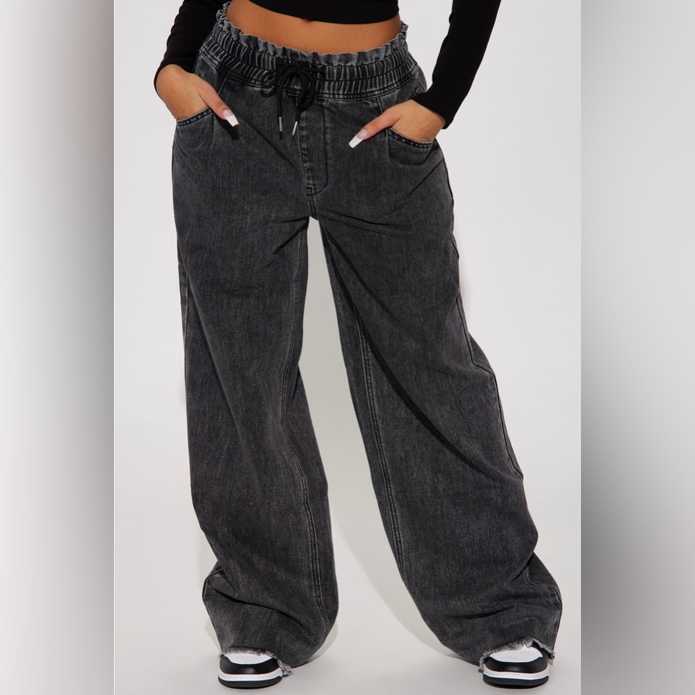 Black Baggy Drawstring Jeans